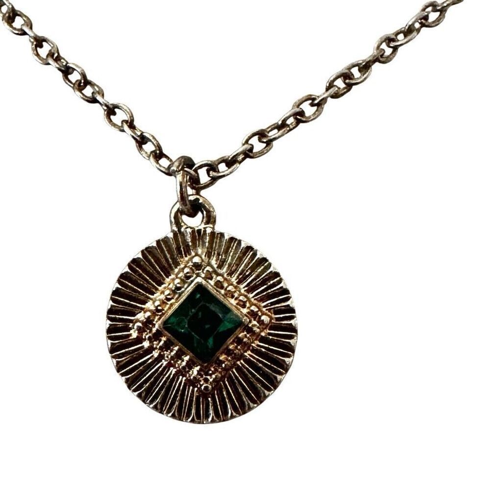 Retro Green Glass Rhinestone Pendant Necklace